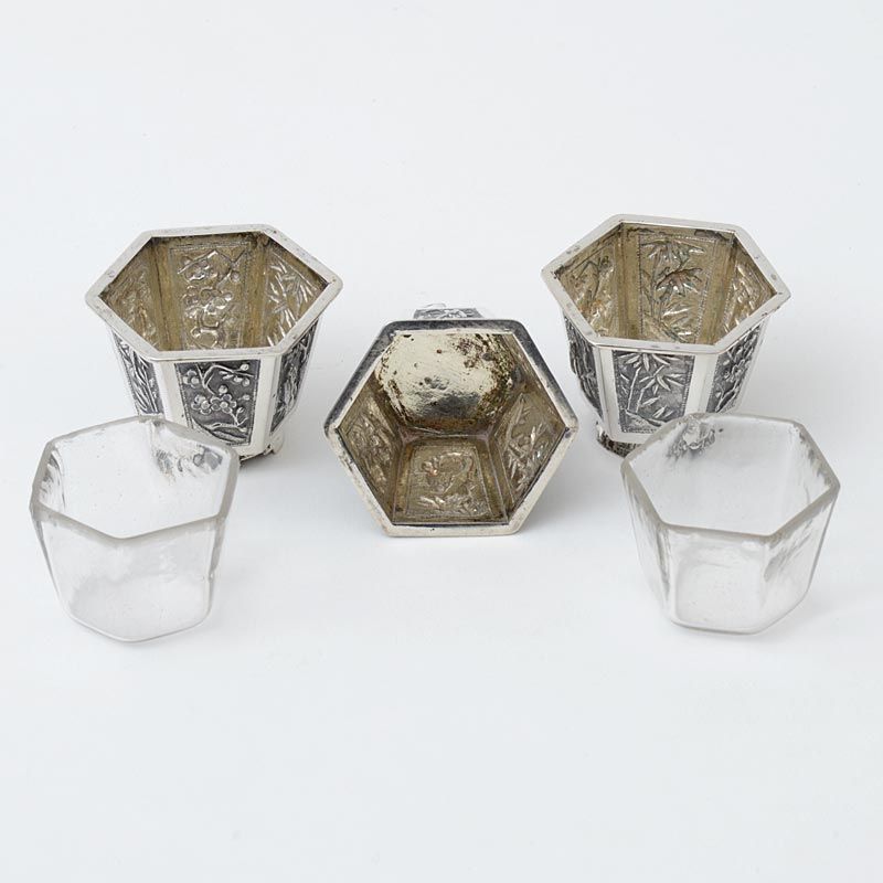 Three Small Chinese Export Silver Cups Marked &quot;KC&quot;, 19th C.