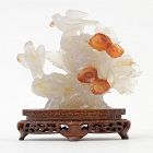 Old Chinese Agate Carving Group of Birds with Flowers, c. 1950.