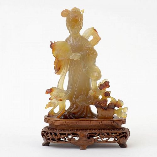 Old Chinese Agate Carving of Taoist Immortal Magu, c. 1950.