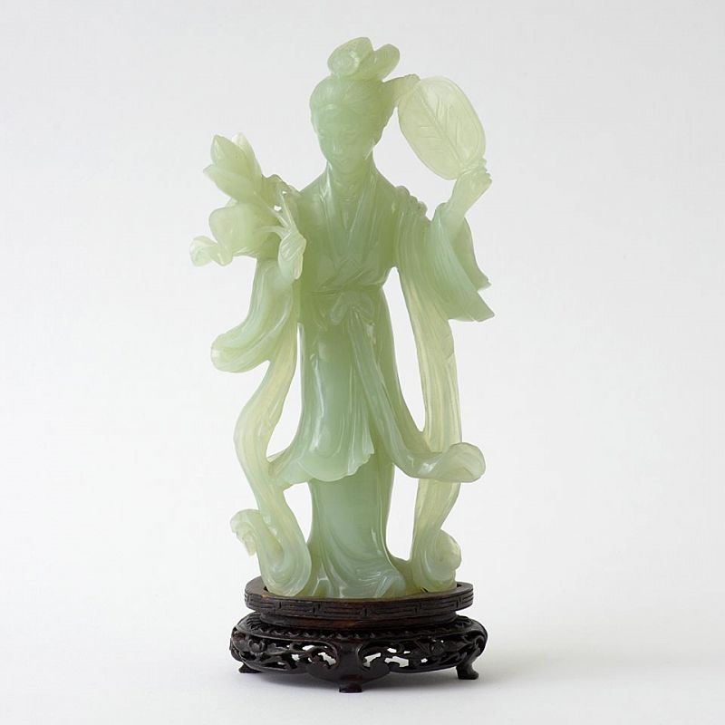 Beautiful Chinese Celadon Jade Carving of a Meiren, 20th C.