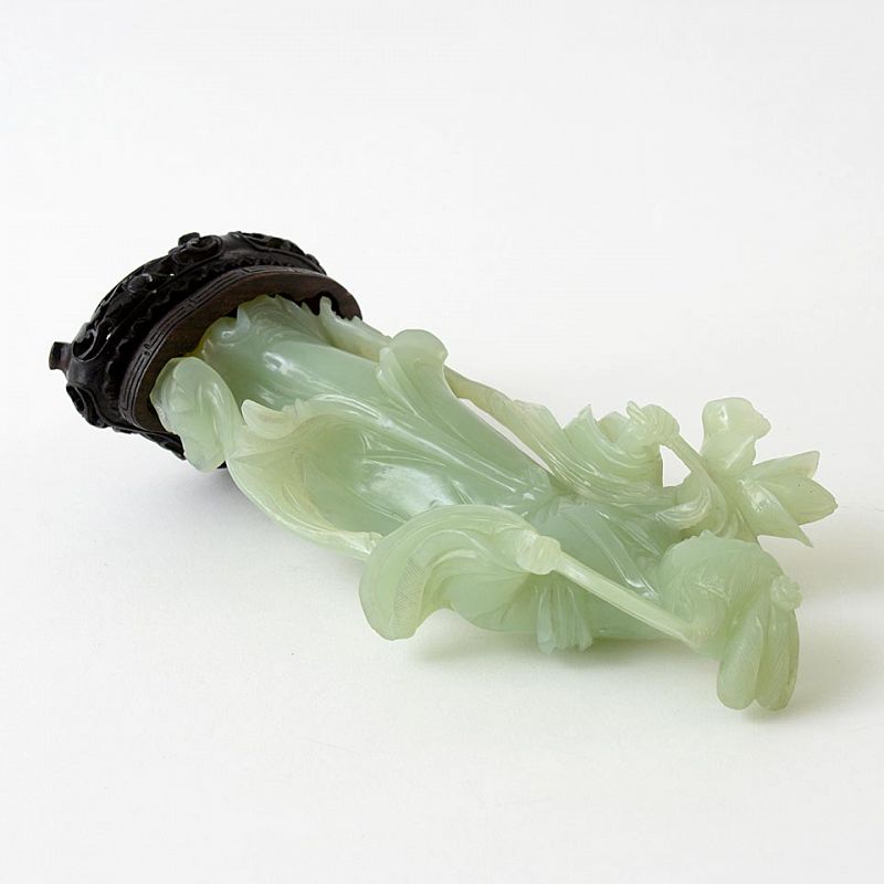 Beautiful Chinese Celadon Jade Carving of a Meiren, 20th C.