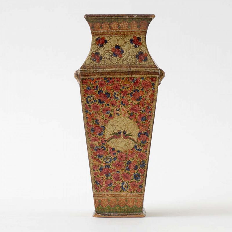 Antique Kashmir Lacquered Papier-Mache Vase, 19th C.