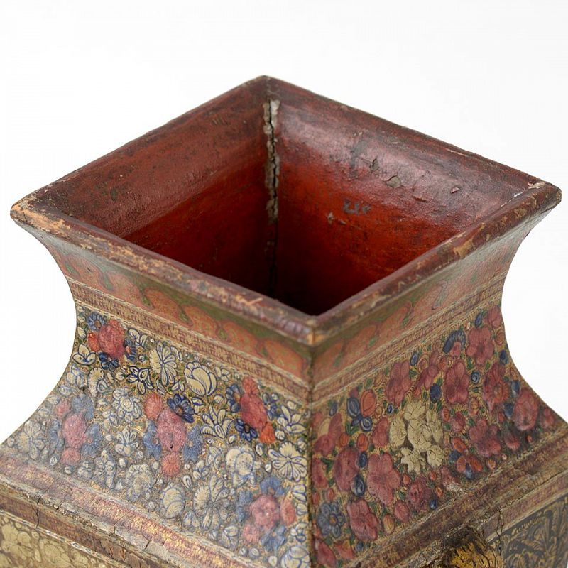 Antique Kashmir Lacquered Papier-Mache Vase, 19th C.