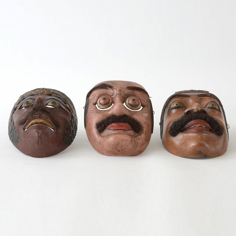 Three Old Wooden Wayang Topeng Dance Masks, Bali &amp; Java.