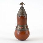 Antique Turkmen Gourd Snuff Flask with Gilt Silver & Carnelian.