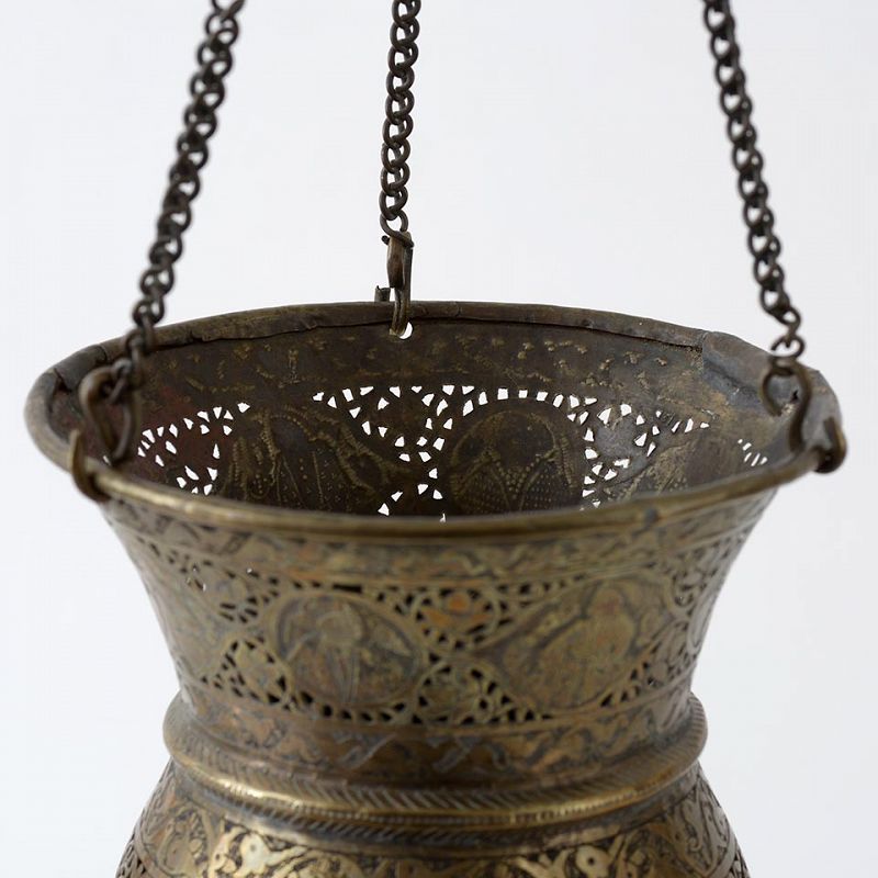 Small Qajar Pierced Metal Hanging Lamp, Persia c. 1900.