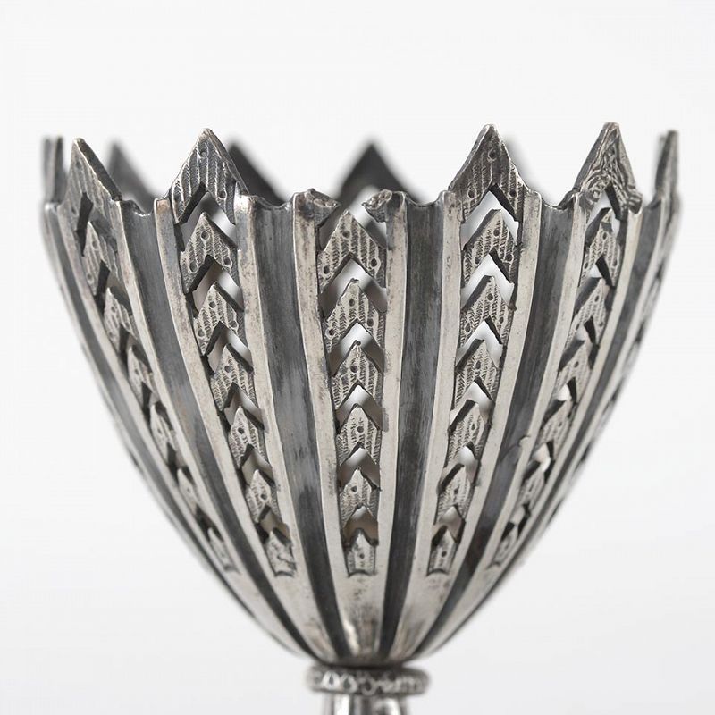 A Set of Six Antique Ottoman Silver Niello Zarf Cups with Tughra Mark.
