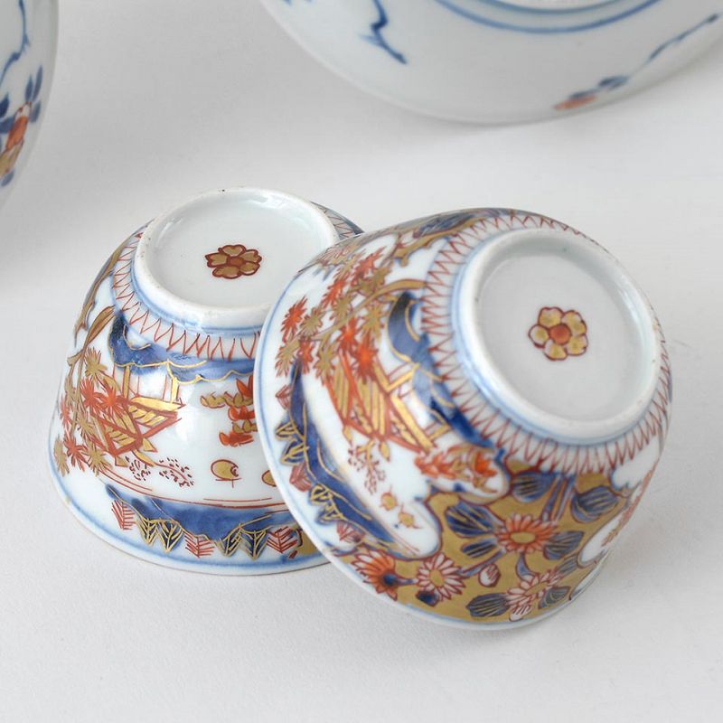 Two Japanese Imari Porcelain Cups &amp; Saucers, c. 1700.