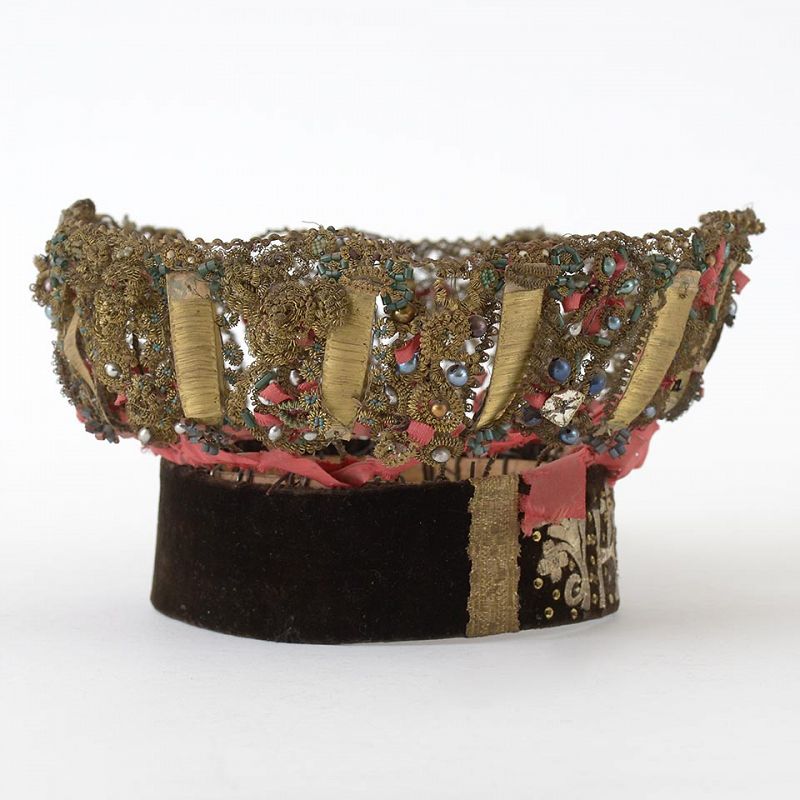 An Austrian Embroidered Tracht Girl's Frippery Crown, Early 19th C.
