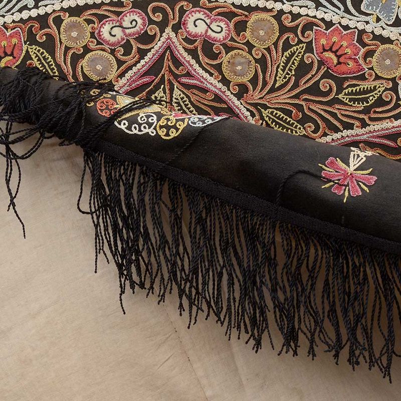 Wonderful Persian Round Rasht Silk Applique Embroidery Cover, 19th C.
