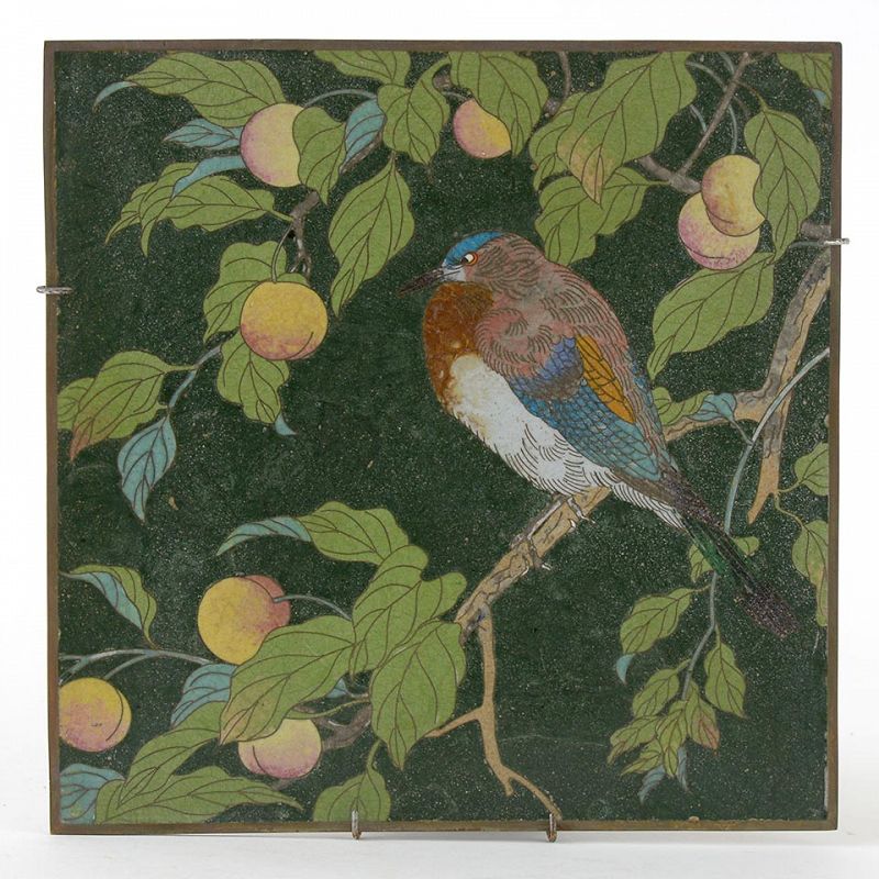 An Early Japanese Cloisonne or "Japonisme" Enamel Plaque with Bird.