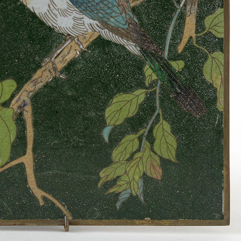 An Early Japanese Cloisonne or &quot;Japonisme&quot; Enamel Plaque with Bird.