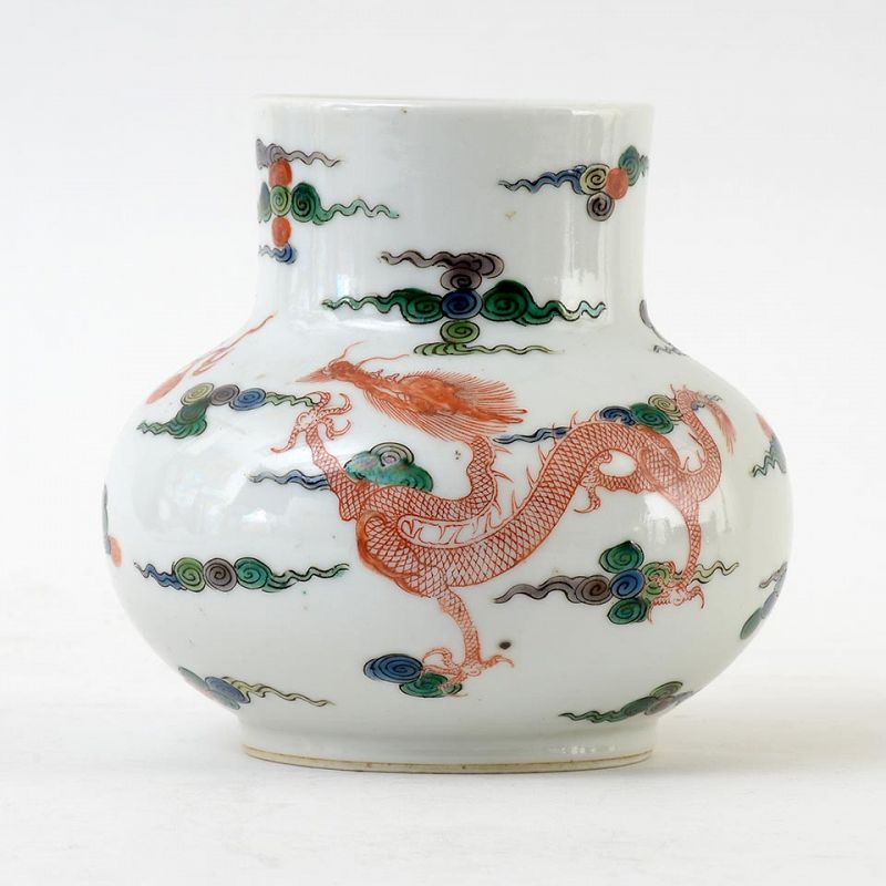Chinese &quot;Famille Verte&quot; Porcelain Vase with Dragon, 19th Century.