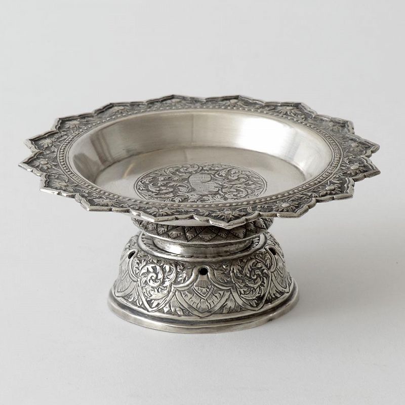 Antique Thai Silver Offerring Stem Dish or Toh Stand.