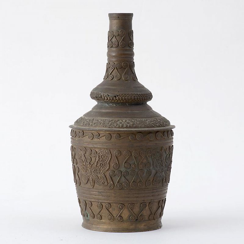 Old Malay Minangkabau Brass Bottle Vase, Sumatra-Indonesia.