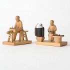 Two Chinese Tushanwan Wood Figurines of Shoemaker Artisans, c. 1930.
