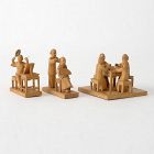 Three Chinese Tushanwan Wood Figurines of Mahjong & Hairdressing.