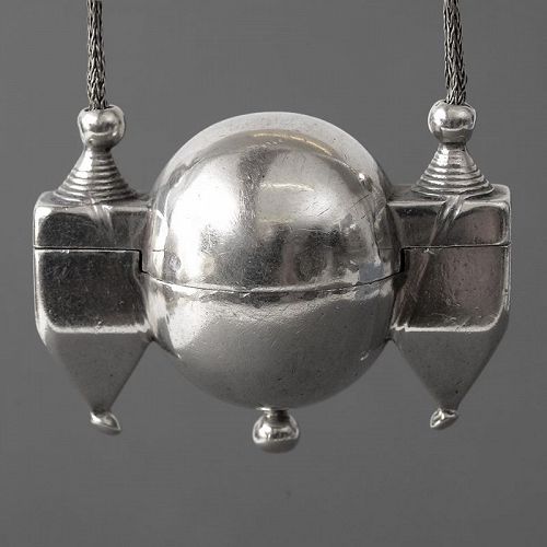 Antique Indian Silver Shiva Lingam Amulet Box Pendant with Chain.