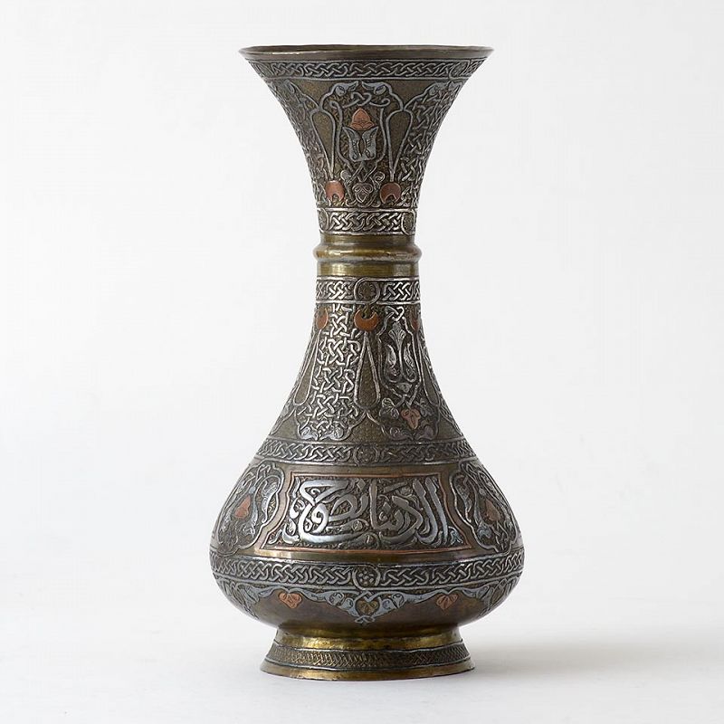 Fine Syrian Silver Inlaid Cairoware Mamluk Revival Vase, 19th C.