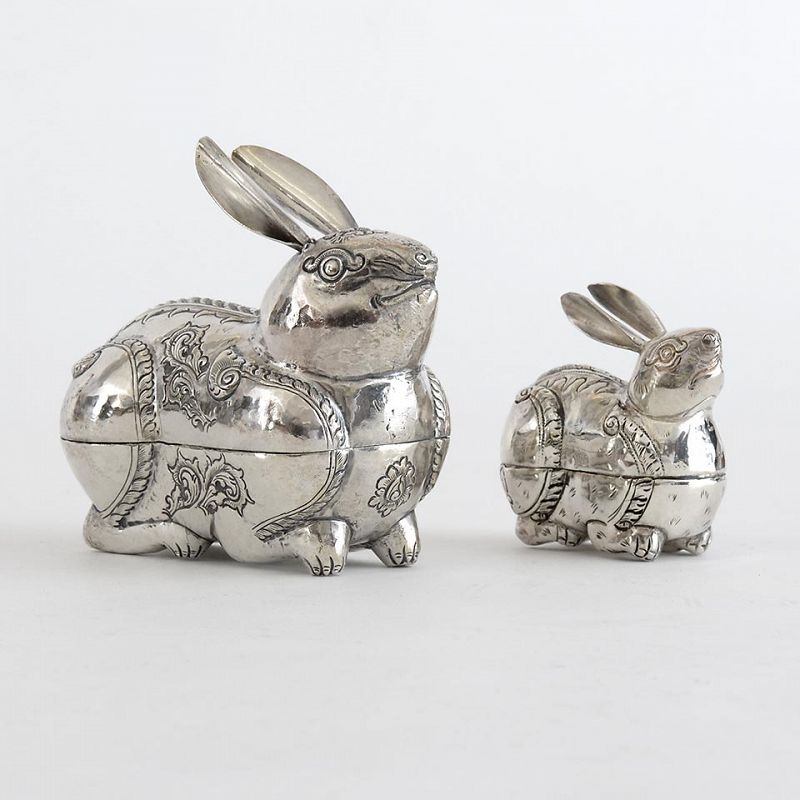 Vintage Asian Silver Rabbit Hare online Shape Trinket Jewelry Box