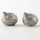 Two Old Cambodian Figural Silver Betel Boxes in Quail Shape, c. 1950.