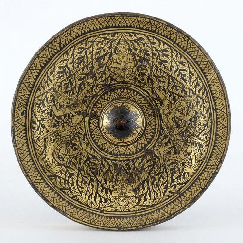 Rare Antique Thai Lacquered & Gilt Bronze Gong.