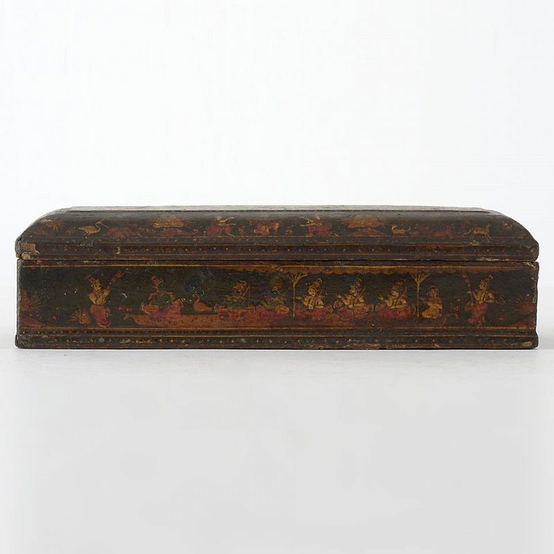 North Indian Papier-Mache Writing Box w. Hindu Pantheon,  18th/19th C.