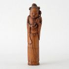 Large Antique Chinese Bamboo Carving of Immortal He Xiangu, c. 1900.