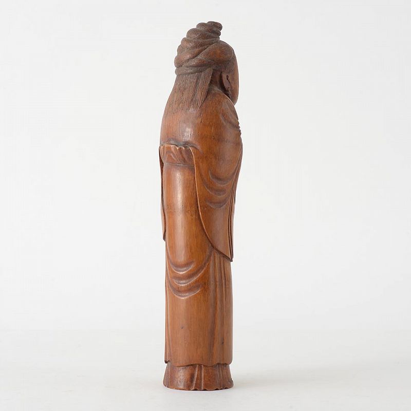 Large Antique Chinese Bamboo Carving of Immortal He Xiangu, c. 1900.