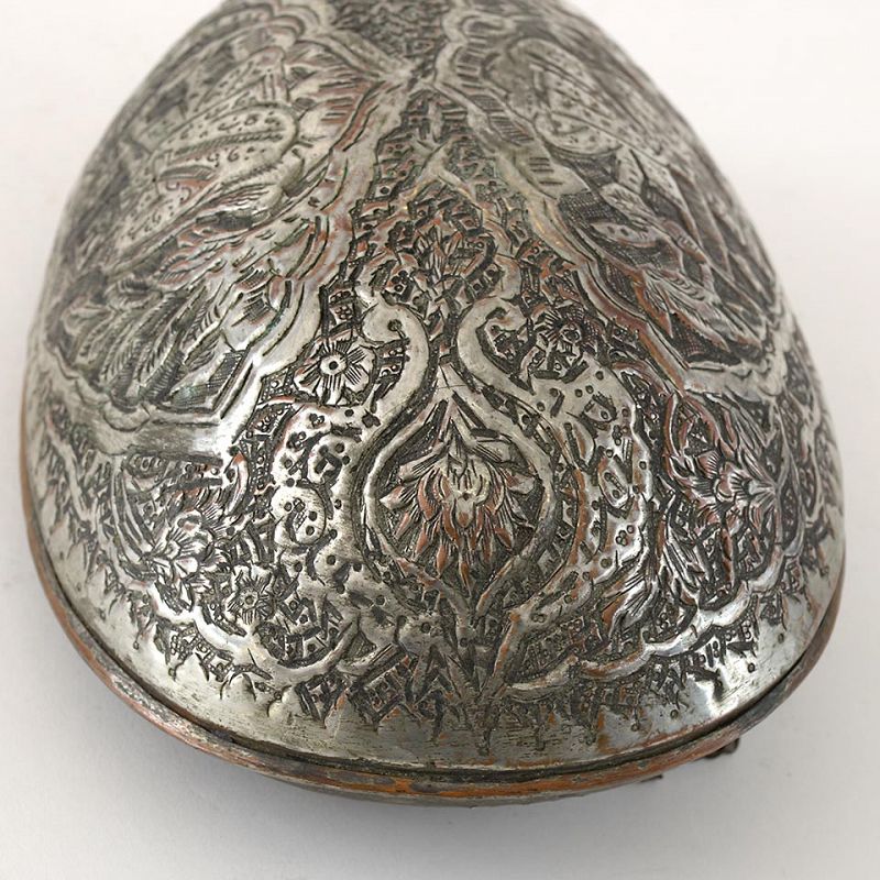 Persian Tinned Copper Kashkul Beggar's Bowl, c. 1900.