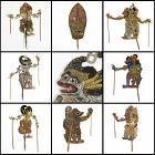 Rare Set of Eight Old Wayang Kulit Shadow Puppets "Ringgits", Bali.