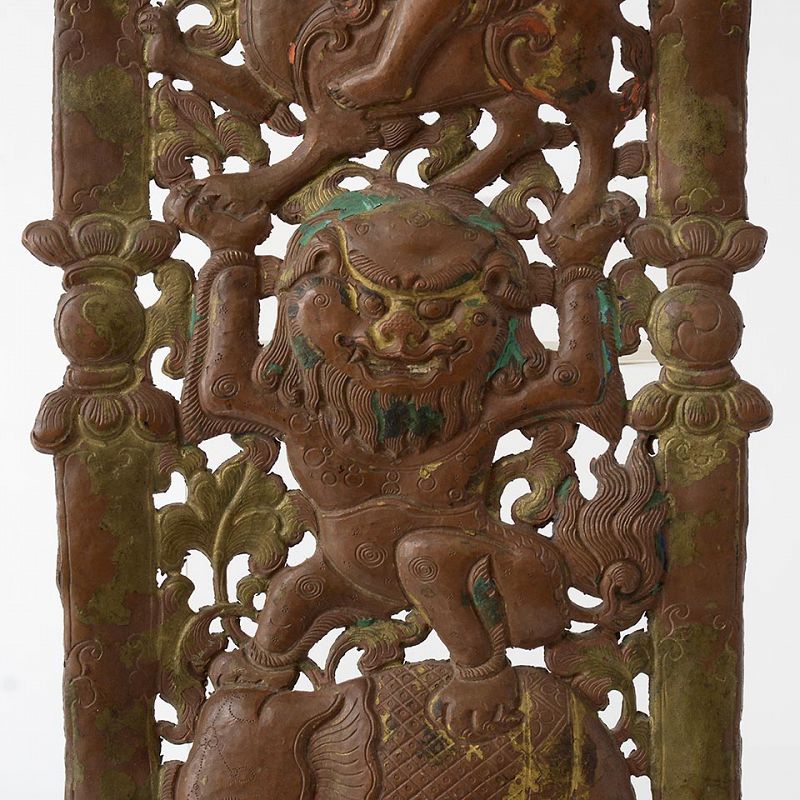 Himalayan Buddhist Gilt Copper Repousse Torana Fragment, 19th C.