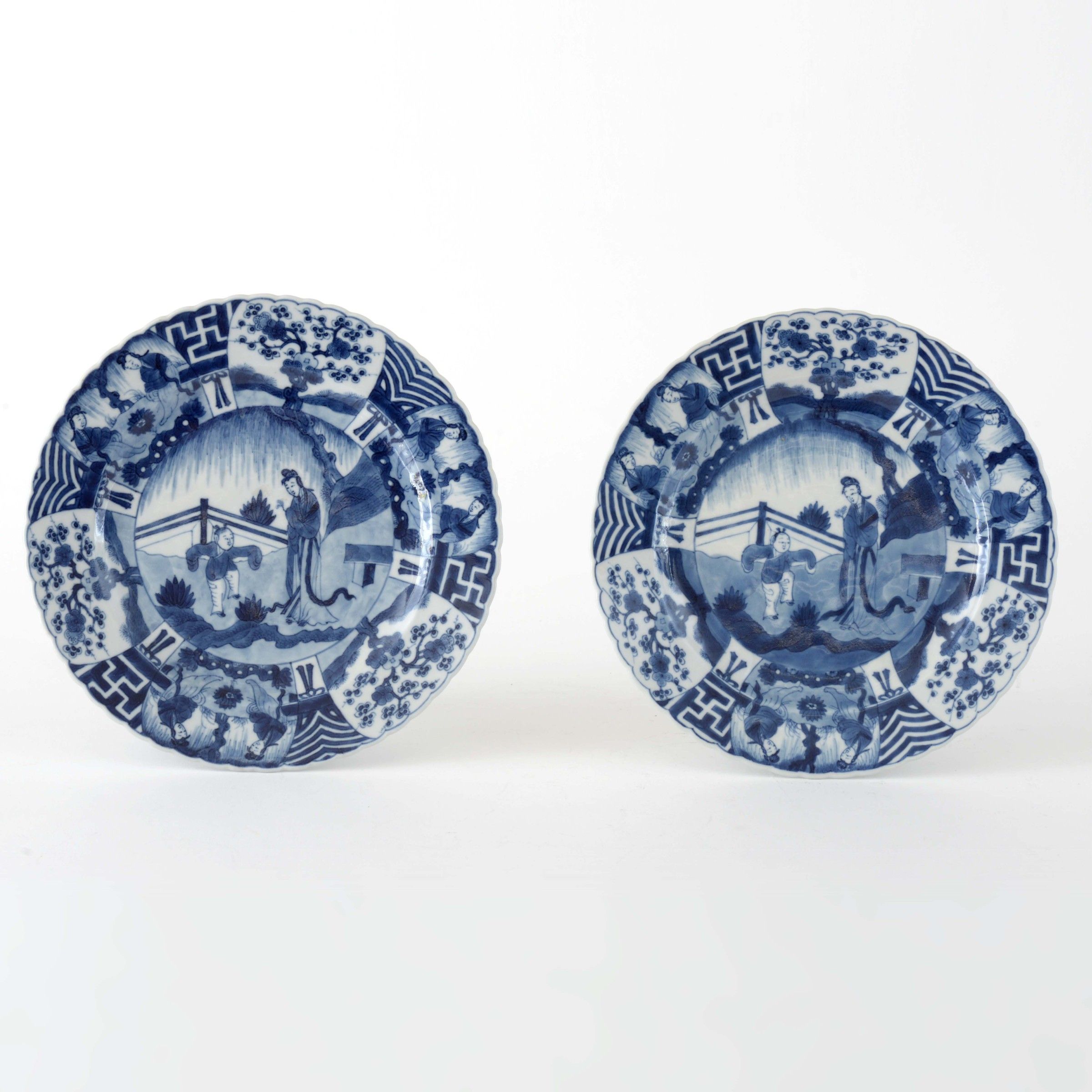 Two Chinese Blue &amp; White Porcelain Plates with Figures, Yongzheng.