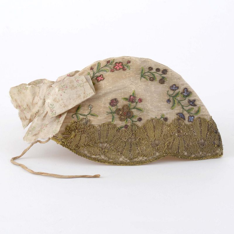 European Gold Embroidered Silk Bonnet with Sequins, around 1800.