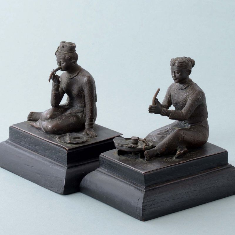 A Pair Burmese Cast Pegu Bronze Figurines, c. 1920.