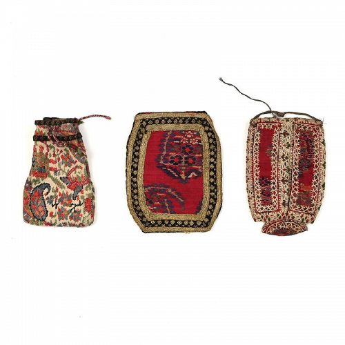 Three Persian Termeh Wool Women's Pouches No.4, Qajar