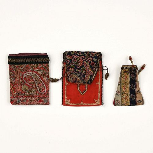 Three Persian Women's Pouches w. Embroidery No.7, Qajar