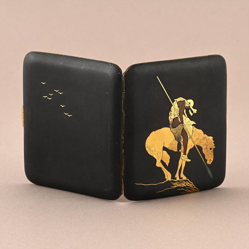 Japanese Otojiro Komai Damascened &quot;End of the Trail&quot; Cigarette Case.