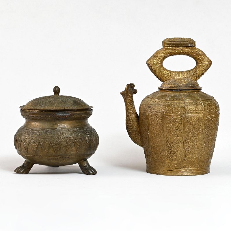 Antique Minangkabau Brass Water Kettle & Box, Sumatra - Malay.