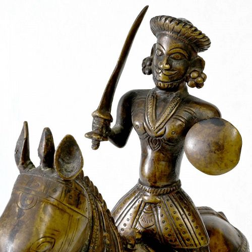 Antique Large South Indian Bronze Aiyanar on Horse, c. 19th C.