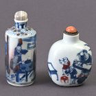 Two Blue & White Porcelain Snuff Bottles w. Copper Red, 19th & 20th C.