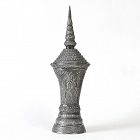 Rare Large Antique Thai Repousse Silver Reliquary Urn, Flawed.