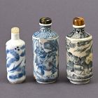 Three Chinese Blue & White Porcelain Snuff Bottles, 19th & 20th C.