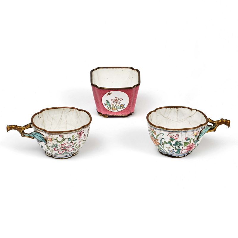 Three Chinese Canton Enamel "Famille rose" Cups, 18th C.