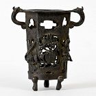 Chinese Early Ming Dynasty Bronze Incense Stick Holder w. Immortals.