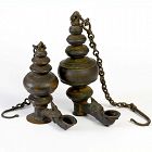 Two Antique Bronze Hanging Oil Lamps, Sri Lanka 18th /19th C.
