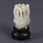 Chinese Pale Celadon Jade Buddha Hand Citron Carving Pendant.