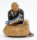 Old Japanese Banko Style Ware Figurine of a Fish Seller