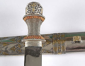 Old Bhutanese Silver Dagger with Scabbard.