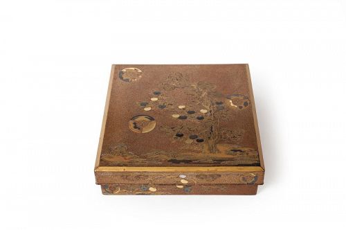 Japanese lacquer maki-e writing box (suzuribako) with fruits